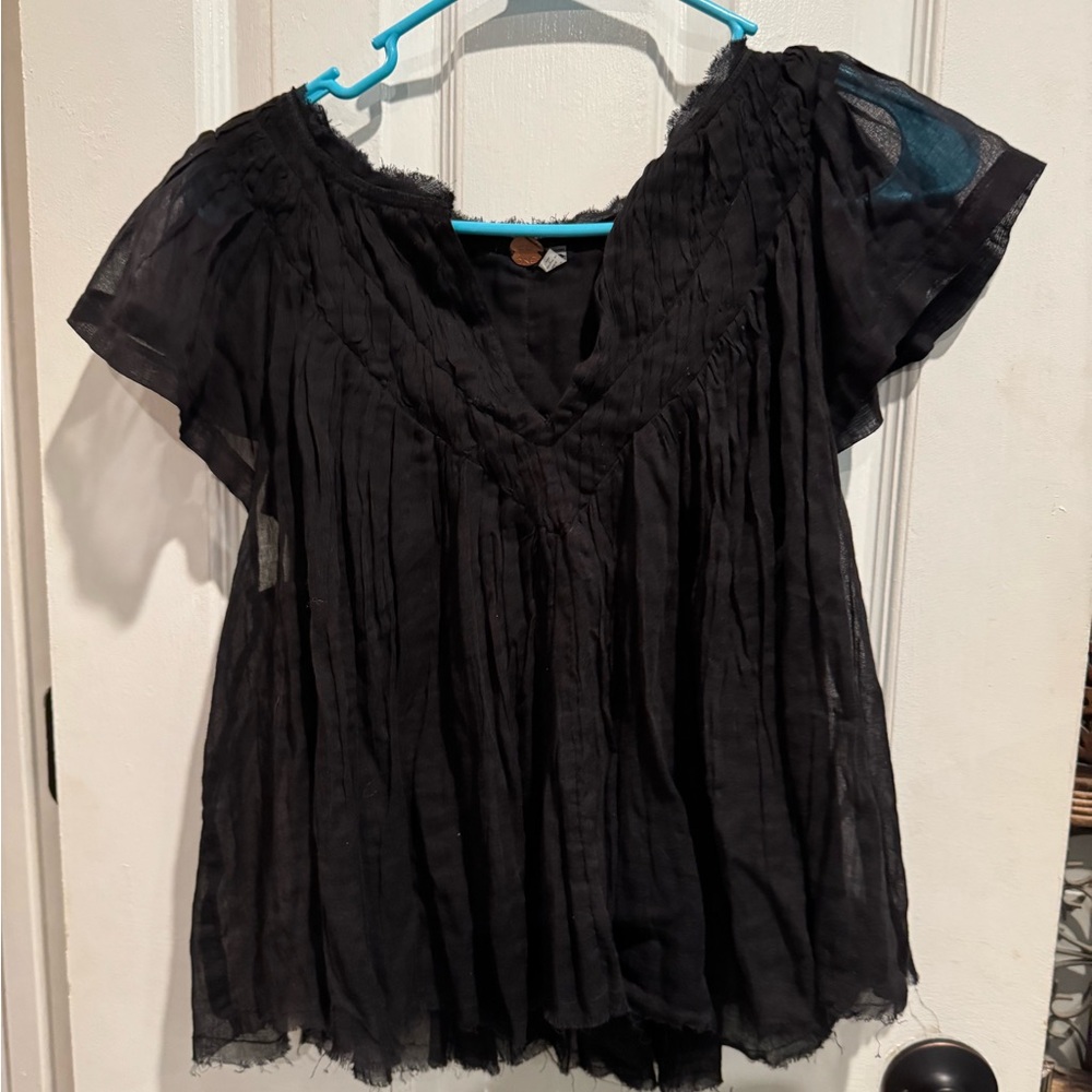 Free people Black Ruffled Flutter Sleeve Crop Top